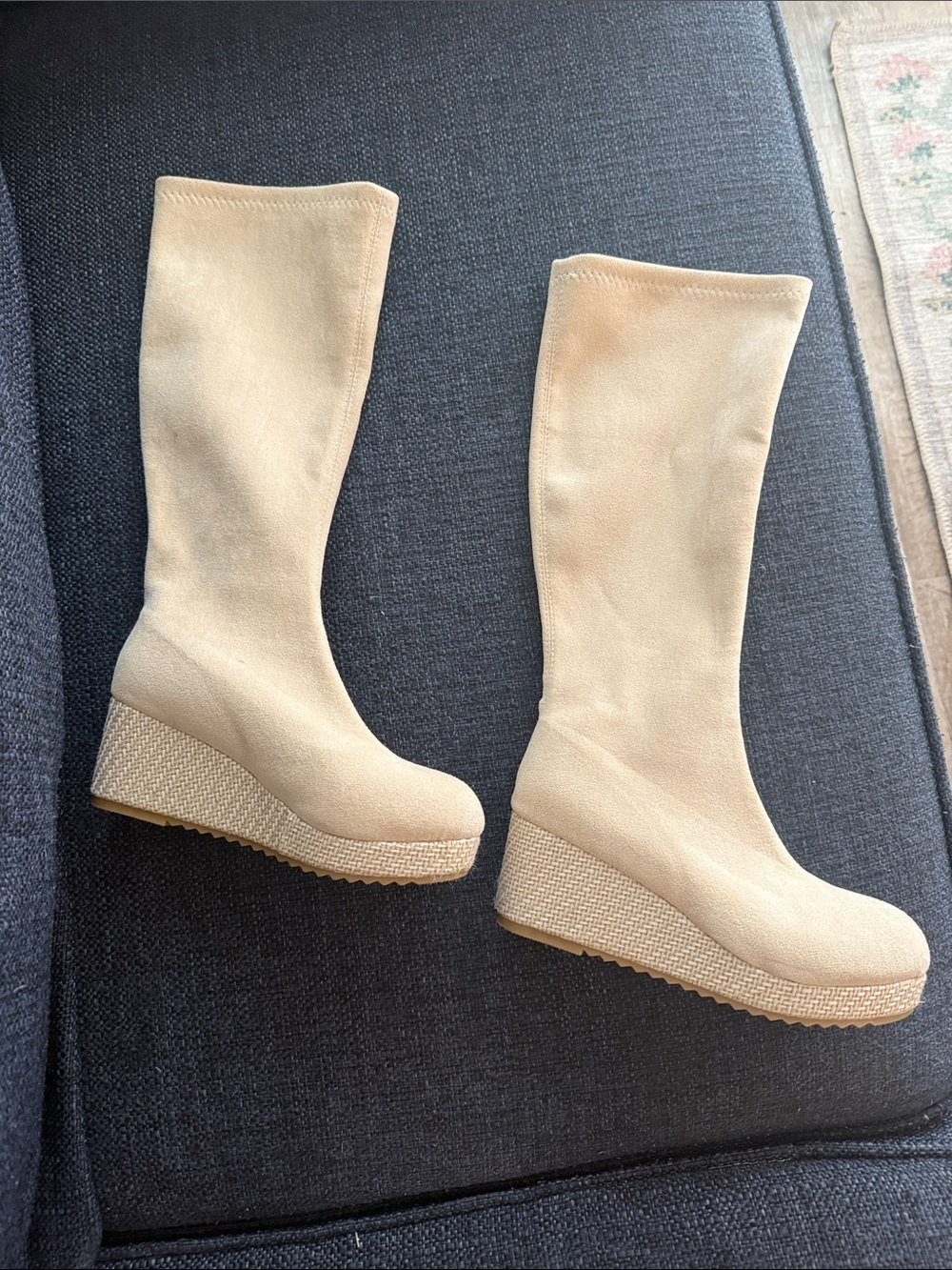 Beige Women's Wedge Knee Boot - Classic Neutral Style (suede)
